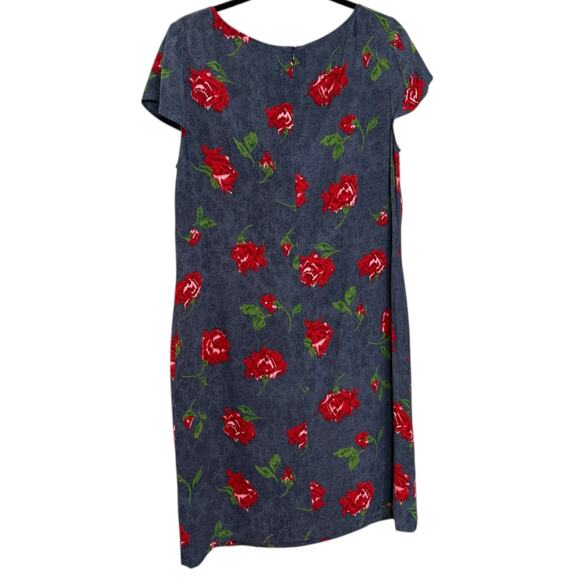 Vintage Escada Size 44 Short Sleeve Midi Dress Blue Rosette Floral Cotttagecore - Picture 4 of 11